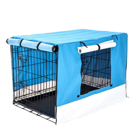darrahopens Pet Care > Dog Supplies Paw Mate Wire Dog Cage Foldable Crate Kennel 48in with Tray + Blue Cover Combo