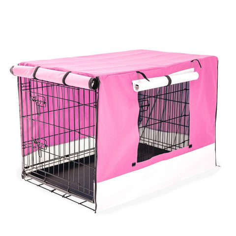 darrahopens Pet Care > Dog Supplies Paw Mate Wire Dog Cage Foldable Crate Kennel 48in with Tray + Pink Cover Combo