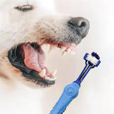 Darrahopens Pet Care > Dog Supplies Pawfriends Pet Three-Head Multi-Angle Dog Cat Toothbrush Oral Cleaning Product Blue