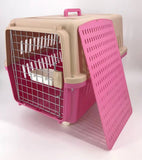 Darrahopens Pet Care > Dog Supplies Pink Large Dog Puppy Cat Crate Pet Carrier Cage W Tray, Bowl & Removable Wheels