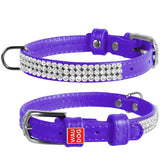Darrahopens Pet Care > Dog Supplies Waudog Leather Dog Collar with Crystals 19-25CM PURPLE