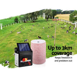 darrahopens Pet Care > Farm Supplies Giantz 3KM Solar Electric Fence Energiser Energizer 0.1J + 2000M Poly Fencing Wire Tape