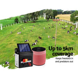darrahopens Pet Care > Farm Supplies Giantz Electric Fence Energiser 5km Solar Power Charger Set + 2000m Tape