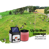 darrahopens Pet Care > Farm Supplies Giantz Electric Fence Energiser 8km Set Solar Powered Energizer + 2000m Tape