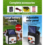 darrahopens Pet Care > Farm Supplies Giantz Electric Fence Energiser 8km Solar Powered Charger + 500m Polytape Rope