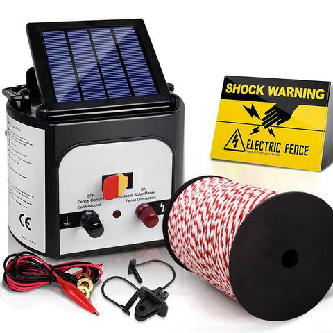 darrahopens Pet Care > Farm Supplies Giantz Electric Fence Energiser 8km Solar Powered Charger + 500m Polytape Rope