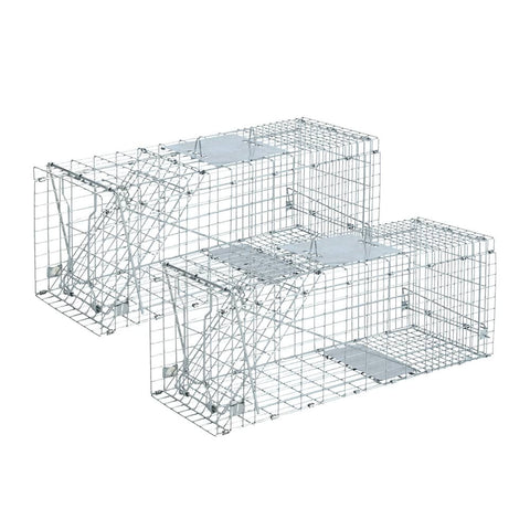 darrahopens Pet Care > Pest Control Set of 2 Humane Animal Trap Cage 66 x 23 x 25cm  - Silver