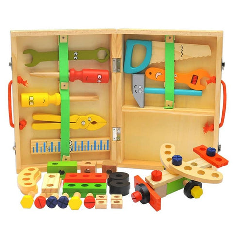 Darrahopens Pet Care > Toys Children's pretend play build fix wood Toolbox Toy, Carpenter Traddie Set For toddlers and kids