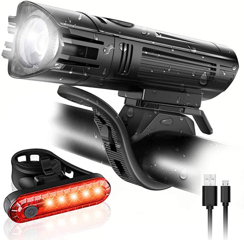 darrahopens Sports & Fitness > Bikes & Accessories Waterproof Rechargeable LED Bike Lights Set (2000mah Lithium Battery, IPX4, 2 USB Cables)