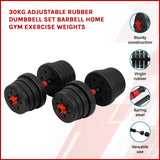 darrahopens Sports & Fitness > Fitness Accessories 30kg Adjustable Rubber Dumbbell Set Barbell Home GYM Exercise Weights