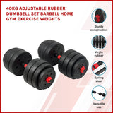 darrahopens Sports & Fitness > Fitness Accessories 40kg Adjustable Rubber Dumbbell Set Barbell Home GYM Exercise Weights