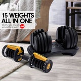 Darrahopens Sports & Fitness > Fitness Accessories Powertrain 1x 24KG  Adjustable Home Gym Dumbbell - Gold