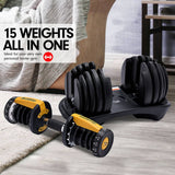 Darrahopens Sports & Fitness > Fitness Accessories Powertrain  48KG Adjustable Dumbbell Set With Stand - Gold