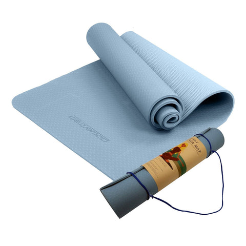 Darrahopens Sports & Fitness > Fitness Accessories Powertrain Eco-friendly Dual Layer 6mm Yoga Mat | Sky Blue | Non-slip Surface And Carry Strap For Ultimate Comfort And Portability