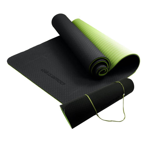 Darrahopens Sports & Fitness > Fitness Accessories Powertrain Eco-Friendly Dual Layer 8mm Yoga Mat | Black Green | Non-Slip Surface and Carry Strap for Ultimate Comfort and Portability