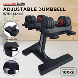 Darrahopens Sports & Fitness > Fitness Accessories Powertrain GEN2 Pro Adjustable Dumbbell Set - 2 x 25kg (50kg) Home Gym Weights with Stand