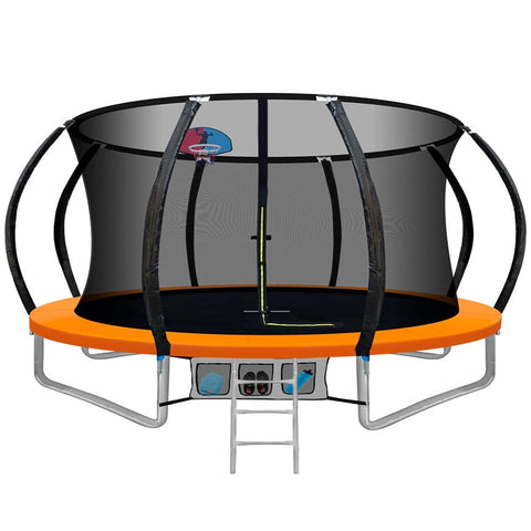 darrahopens Sports & Fitness > Trampolines Everfit 12FT Trampoline Round Trampolines With Basketball Hoop Kids Present Gift Enclosure Safety Net Pad Outdoor Orange