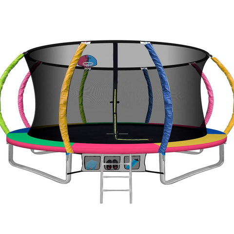 darrahopens Sports & Fitness > Trampolines Everfit 14FT Trampoline Round Trampolines With Basketball Hoop Kids Present Gift Enclosure Safety Net Pad Outdoor Multi-coloured