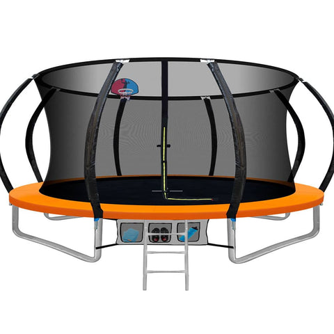 darrahopens Sports & Fitness > Trampolines Everfit 14FT Trampoline Round Trampolines With Basketball Hoop Kids Present Gift Enclosure Safety Net Pad Outdoor Orange