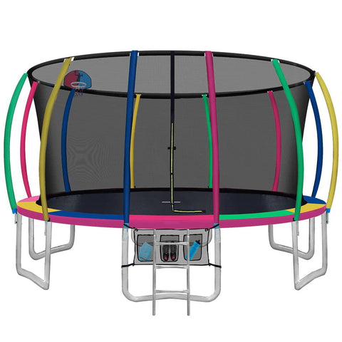 darrahopens Sports & Fitness > Trampolines Everfit 16FT Trampoline Round Trampolines With Basketball Hoop Kids Present Gift Enclosure Safety Net Pad Outdoor Multi-coloured