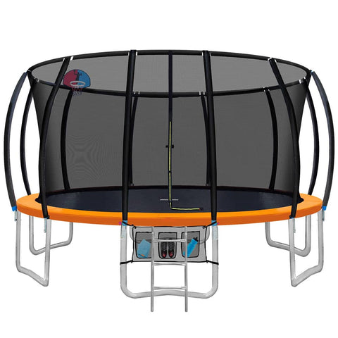 darrahopens Sports & Fitness > Trampolines Everfit 16FT Trampoline Round Trampolines With Basketball Hoop Kids Present Gift Enclosure Safety Net Pad Outdoor Orange