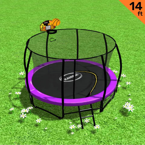 Darrahopens Sports & Fitness > Trampolines Kahuna 14ft Outdoor Trampoline Kids Children With Safety Enclosure Pad Mat Ladder Basketball Hoop Set - Purple