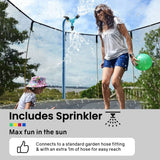 Darrahopens Sports & Fitness > Trampolines UP-SHOT 10ft Round Kids Trampoline with Curved Pole Design, Basketball Set and Sprinkler Accessory, Black and Multi-Colour