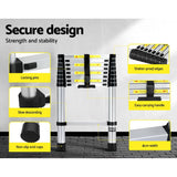 Darrahopens Tools Giantz 2.6M Telescopic Ladder Aluminium Extension Extendable Steps Adjustable Height