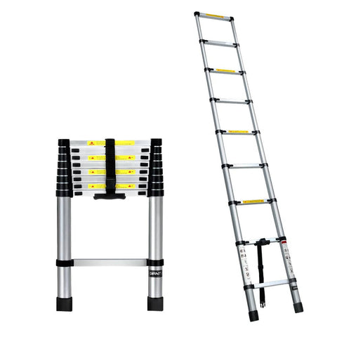 Darrahopens Tools Giantz 2.6M Telescopic Ladder Aluminium Extension Extendable Steps Adjustable Height