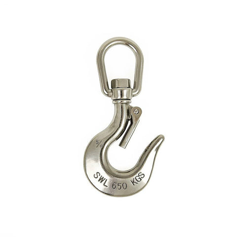 darrahopens Tools > Other Tools 304 Stainless Steel Swivel Lift Clevis Chain Crane Hook with Safety Lock 650kg