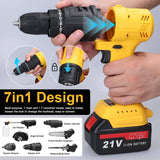 Darrahopens Tools > Other Tools 7in1 Multi-function Rechargeable Li-ion Electric Machine Set Electric Hammer Drill Chainsaw Conversion Tool Set Power Tool Kit