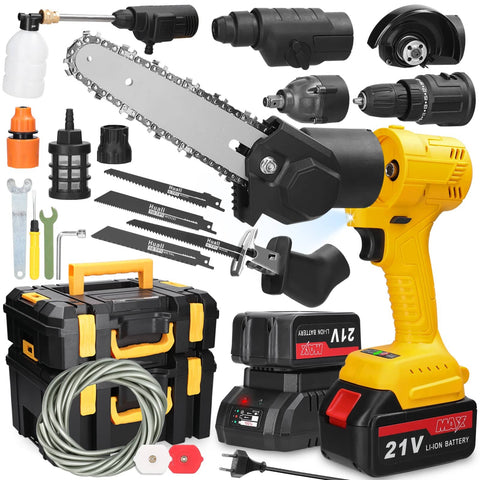 Darrahopens Tools > Other Tools 7in1 Multi-function Rechargeable Li-ion Electric Machine Set Electric Hammer Drill Chainsaw Conversion Tool Set Power Tool Kit