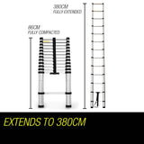 darrahopens Tools > Other Tools Bullet 3.8m Telescopic Aluminium Ladder Alloy Extension Extendable Steps Multi Portable