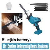 Darrahopens Tools > Power Tools Blue Cordless Electric Reciprocating Saw Cutter with Blades without battery