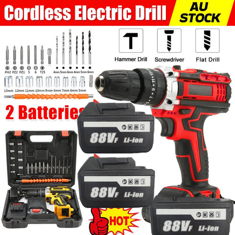 Darrahopens Tools > Power Tools Cordless Drill w/2 Battery Heavy Duty Impact Driver Kit Brushless Hammer Set 88V