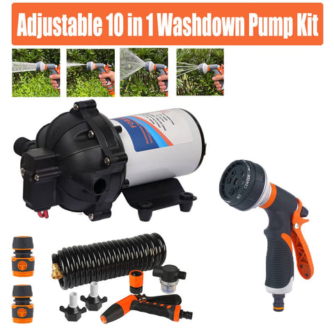 Darrahopens Tools > Pumps 6.6GPM Washdown Pump Kit 12V Wash Pump w/ Hose Nozzle For Caravan RV Marine Boat