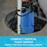 Darrahopens Tools > Pumps PROTEGE Tight Access Clean/Grey Water Submersible Sump Pump, Vertical Float Switch