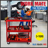 Darrahopens Tools > Tools Storage Black 3-Tier Tool Cart Trolley Toolbox Workshop Garage Storage 150KG Organizer Garage
