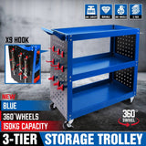 Darrahopens Tools > Tools Storage Blue 3-Tier Tool Cart Storage Trolley Toolbox Workshop Garage Organiser 150kg Blue