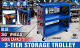 Darrahopens Tools > Tools Storage Blue 3-Tier Tool Cart Storage Trolley Toolbox Workshop Garage Organiser 150kg Blue