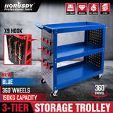 Darrahopens Tools > Tools Storage Blue 3-Tier Tool Cart Storage Trolley Toolbox Workshop Garage Organiser 150kg Blue