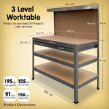Darrahopens Tools > Tools Storage Kartrite 3-layered Work Bench Garage Storage Table Tool Shop Shelf Silver