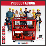 Darrahopens Tools > Tools Storage Red 3-Tier Tool Cart Trolley Toolbox Workshop Garage Storage 150KG Organizer Garage