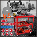 Darrahopens Tools > Tools Storage Red 3-Tier Tool Cart Trolley Toolbox Workshop Garage Storage 150KG Organizer Garage