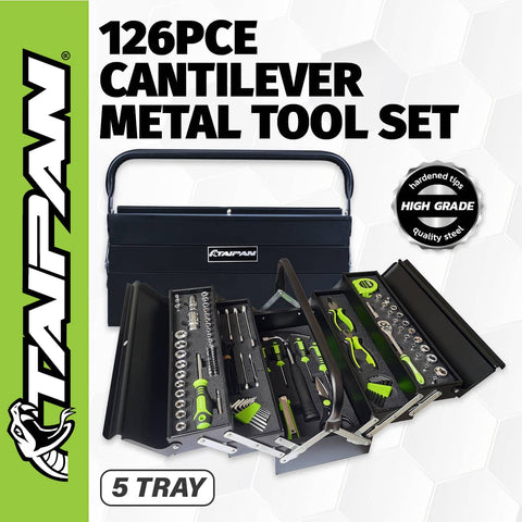 Darrahopens Tools > Tools Storage Taipan 126PCE 5 Tray Cantilever Metal Tool Set Premium Chrome Vanadium Steel