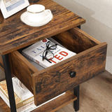 Darrahopens VASAGLE End Table with Drawer and Shelf Rustic Brown and Black LET55BXV1