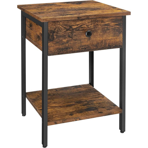 Darrahopens VASAGLE End Table with Drawer and Shelf Rustic Brown and Black LET55BXV1