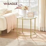 Darrahopens VASAGLE Round Side Tables Set of 2 Tempered Glass with Steel Frame Gold LGT037A61