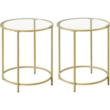 Darrahopens VASAGLE Round Side Tables Set of 2 Tempered Glass with Steel Frame Gold LGT037A61