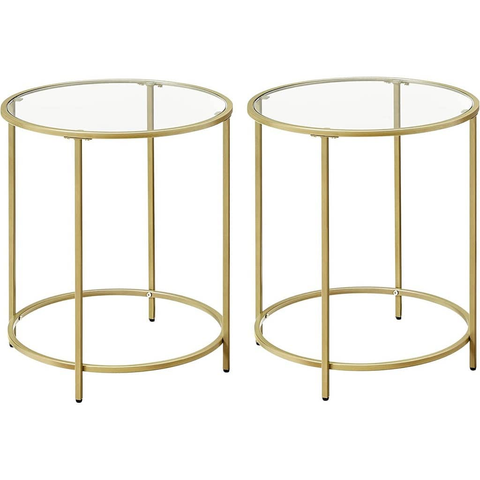 Darrahopens VASAGLE Round Side Tables Set of 2 Tempered Glass with Steel Frame Gold LGT037A61
